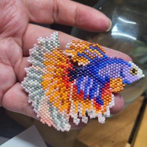 Handmade Beaded Siamese Fighting Fish Brooch Pin